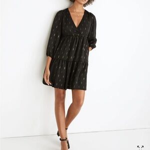 NEW Madewell Black Mini Dress with Gold Details